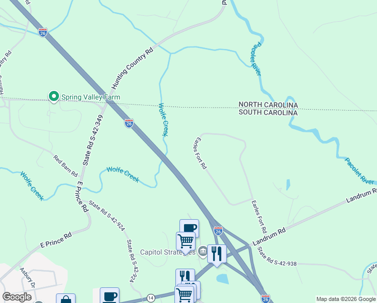 map of restaurants, bars, coffee shops, grocery stores, and more near 290 Earles Fort Road in Landrum
