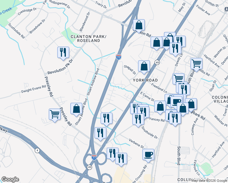 map of restaurants, bars, coffee shops, grocery stores, and more near in Charlotte