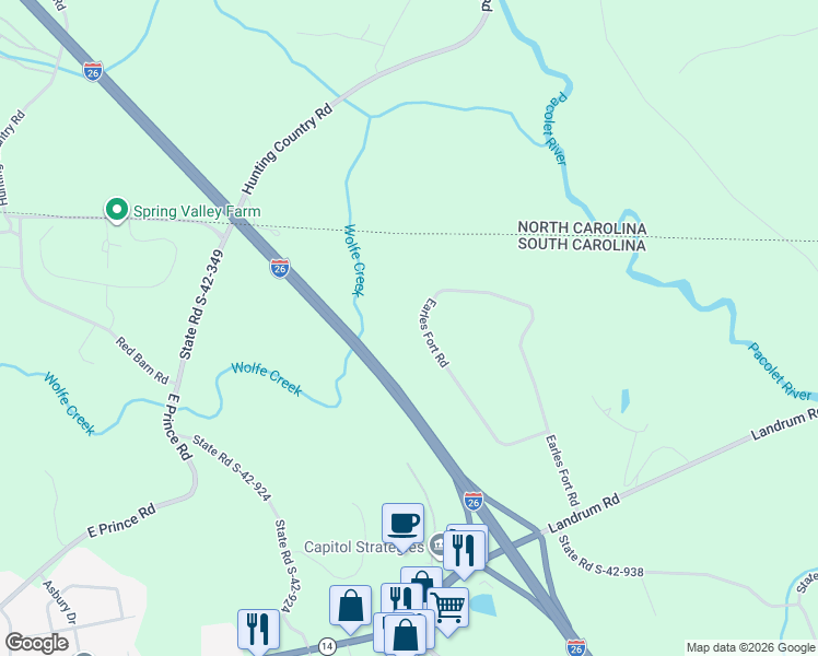 map of restaurants, bars, coffee shops, grocery stores, and more near 290 Earles Fort Road in Landrum