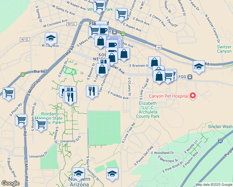 map of restaurants, bars, coffee shops, grocery stores, and more near in Flagstaff