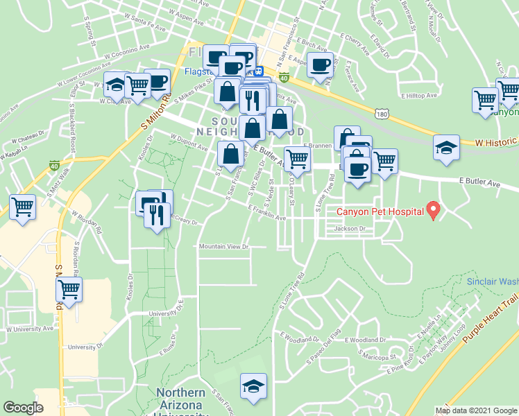 map of restaurants, bars, coffee shops, grocery stores, and more near in Flagstaff