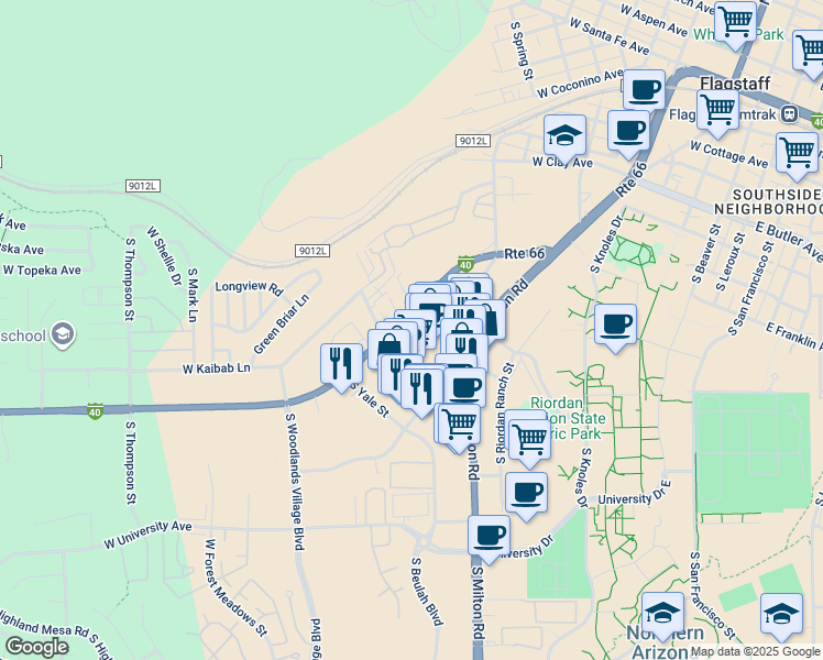map of restaurants, bars, coffee shops, grocery stores, and more near 1081 West Historic Route 66 in Flagstaff
