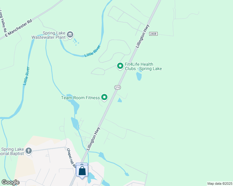 map of restaurants, bars, coffee shops, grocery stores, and more near 1466 Lillington Highway in Spring Lake