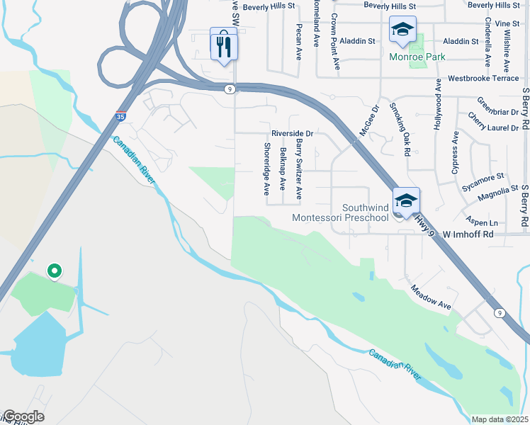map of restaurants, bars, coffee shops, grocery stores, and more near 2212 Barton Street in Norman