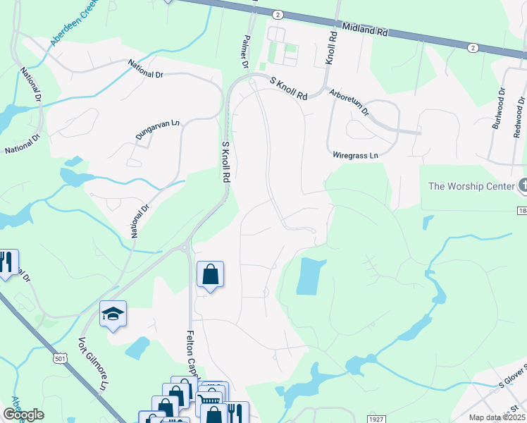 map of restaurants, bars, coffee shops, grocery stores, and more near 3 Augusta Drive in Southern Pines
