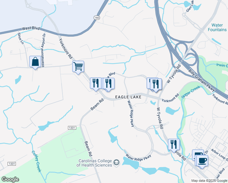 map of restaurants, bars, coffee shops, grocery stores, and more near 2770 Yorkmont Rd in Charlotte