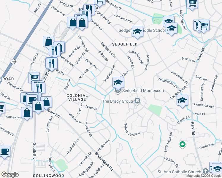 map of restaurants, bars, coffee shops, grocery stores, and more near 708 Hartford Avenue in Charlotte