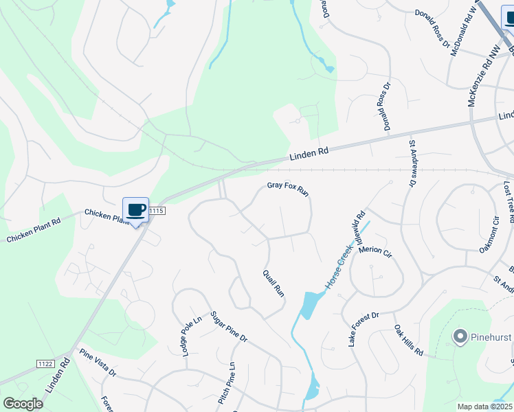 map of restaurants, bars, coffee shops, grocery stores, and more near 10 Gray Fox Run in Pinehurst