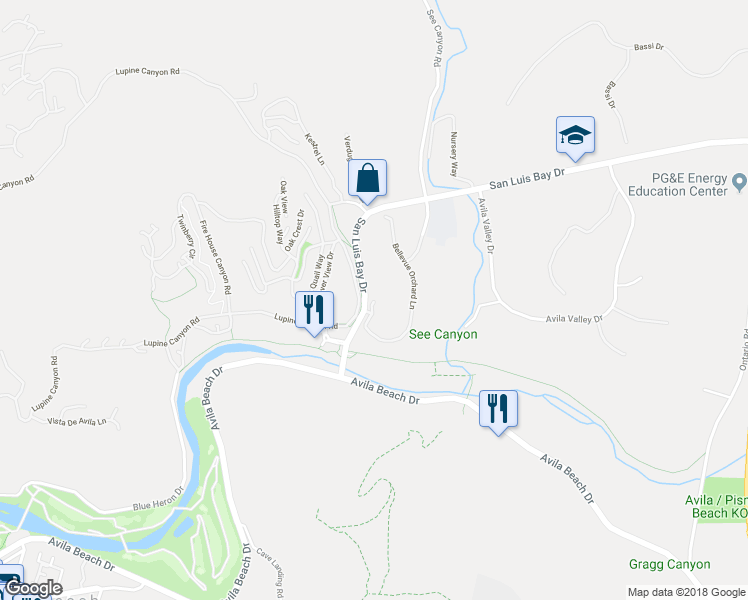 map of restaurants, bars, coffee shops, grocery stores, and more near 1598 Apple Orchard Lane in San Luis Obispo