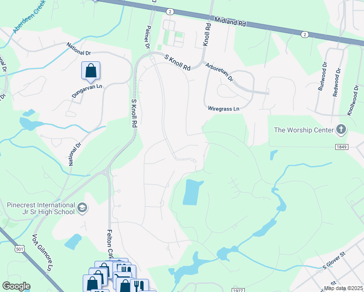 map of restaurants, bars, coffee shops, grocery stores, and more near 111 Old Clubhouse Lane in Southern Pines