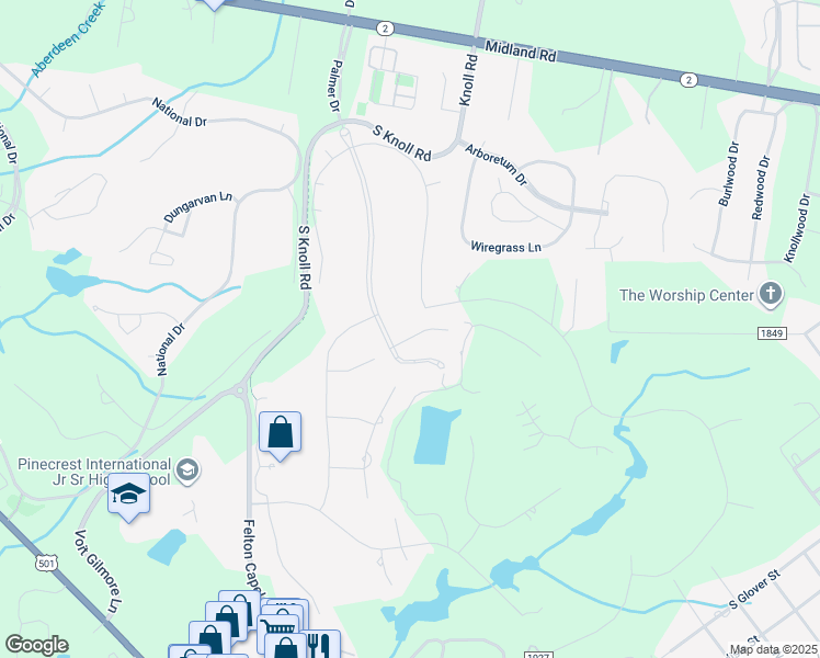 map of restaurants, bars, coffee shops, grocery stores, and more near 111 Old Clubhouse Lane in Southern Pines