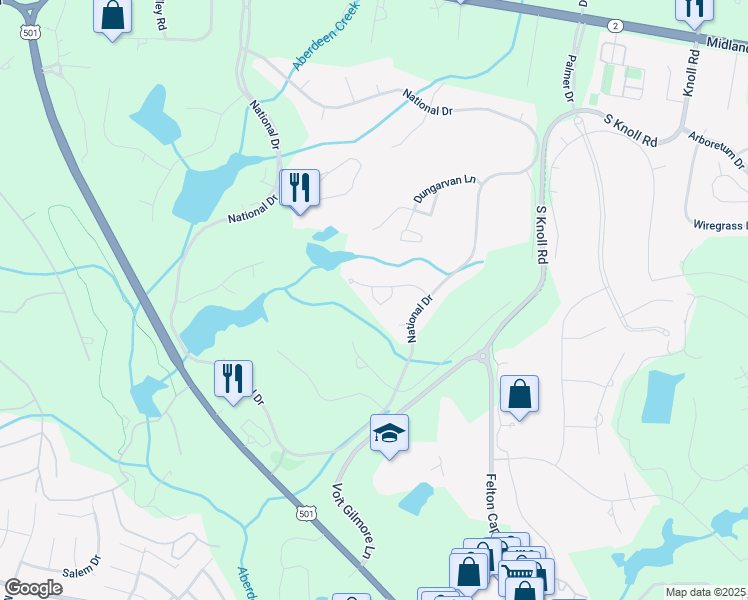 map of restaurants, bars, coffee shops, grocery stores, and more near 14 Fortrose Circle in Pinehurst
