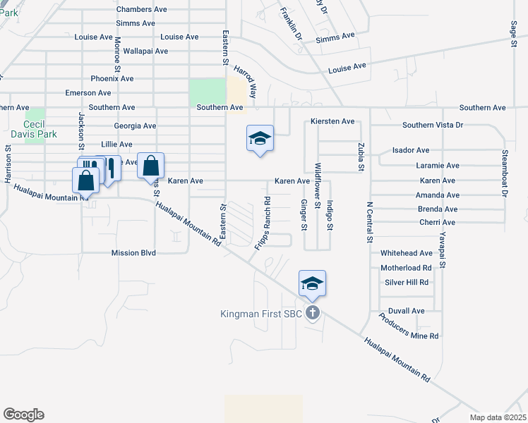 map of restaurants, bars, coffee shops, grocery stores, and more near 3047 Tiffany Lane in Kingman