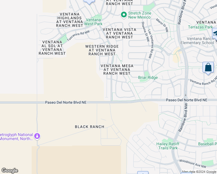 map of restaurants, bars, coffee shops, grocery stores, and more near 9604 Mogollon Drive Northwest in Albuquerque