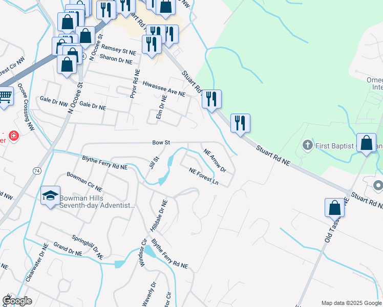 map of restaurants, bars, coffee shops, grocery stores, and more near 525 Northeast Forest Lane in Cleveland