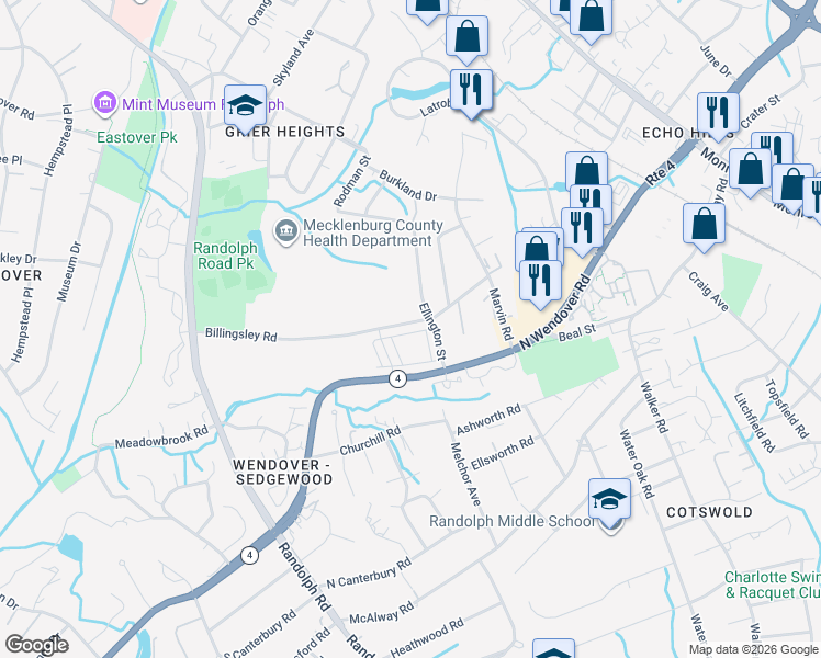 map of restaurants, bars, coffee shops, grocery stores, and more near in Charlotte