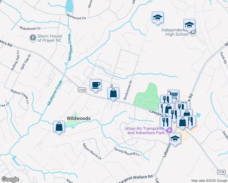 map of restaurants, bars, coffee shops, grocery stores, and more near 5402 Olivet Drive in Charlotte