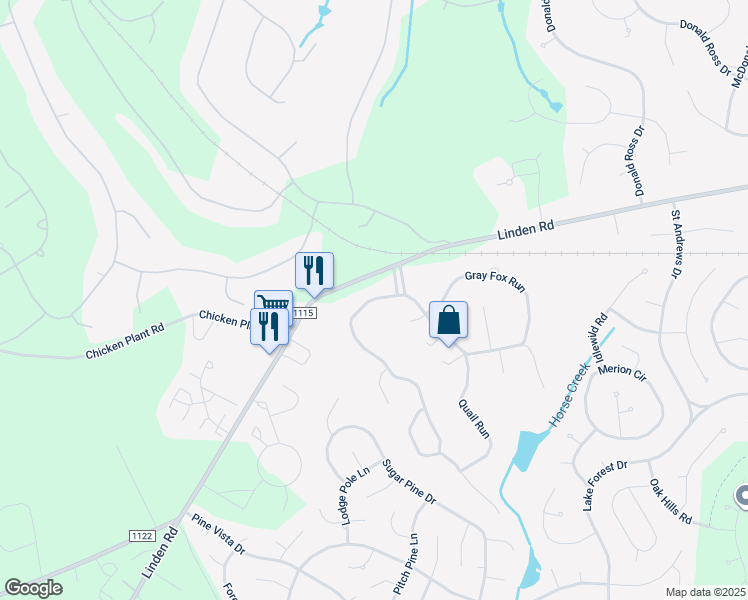 map of restaurants, bars, coffee shops, grocery stores, and more near 35 Quail Run in Pinehurst
