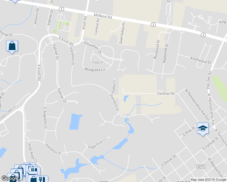 map of restaurants, bars, coffee shops, grocery stores, and more near Hadley Court in Southern Pines