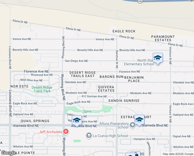 map of restaurants, bars, coffee shops, grocery stores, and more near 8032 Florence Avenue Northeast in Albuquerque