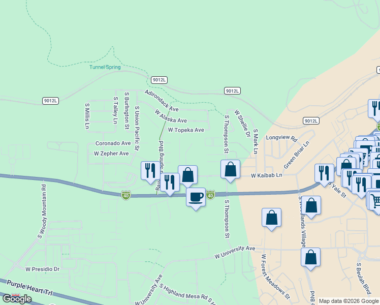 map of restaurants, bars, coffee shops, grocery stores, and more near 2050 West Kaibab Lane in Flagstaff