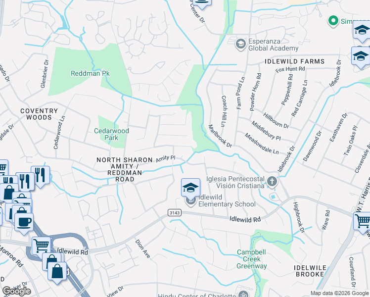map of restaurants, bars, coffee shops, grocery stores, and more near in Charlotte