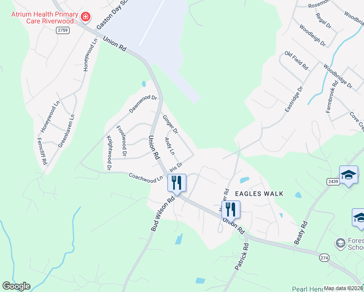 map of restaurants, bars, coffee shops, grocery stores, and more near 4422 Ginger Drive in Gastonia