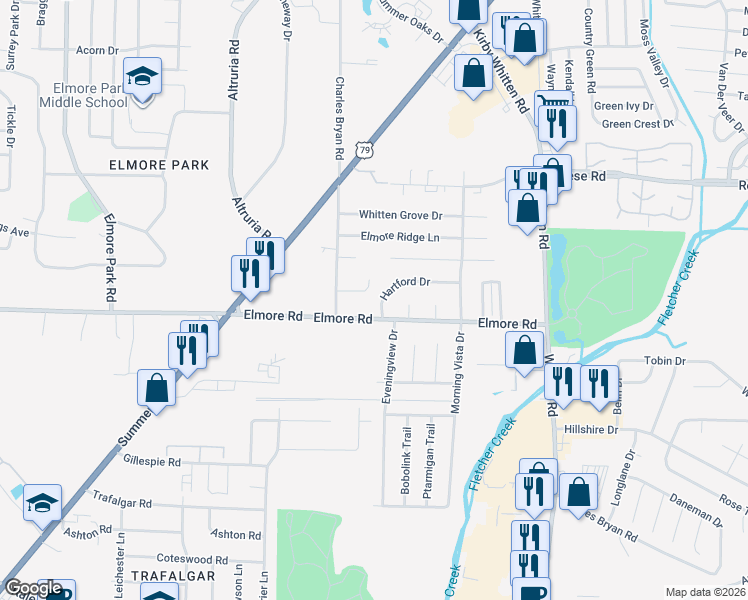 map of restaurants, bars, coffee shops, grocery stores, and more near 2394 Charles Bryan Road in Memphis