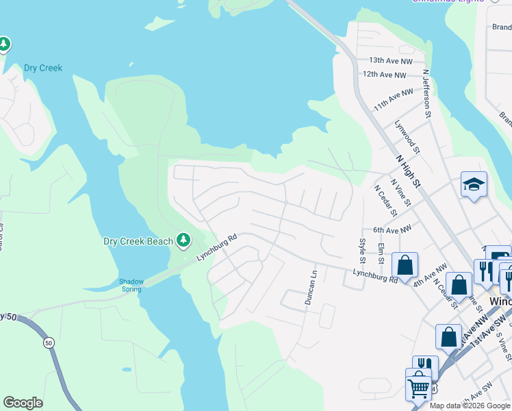 map of restaurants, bars, coffee shops, grocery stores, and more near 214 River Watch Way in Winchester