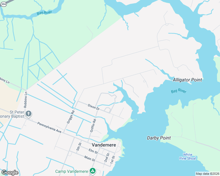 map of restaurants, bars, coffee shops, grocery stores, and more near 682 Griggs Road in Vandemere