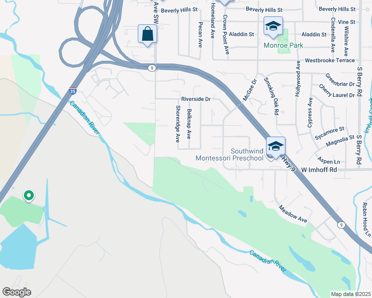 map of restaurants, bars, coffee shops, grocery stores, and more near 2809 Barton Street in Norman