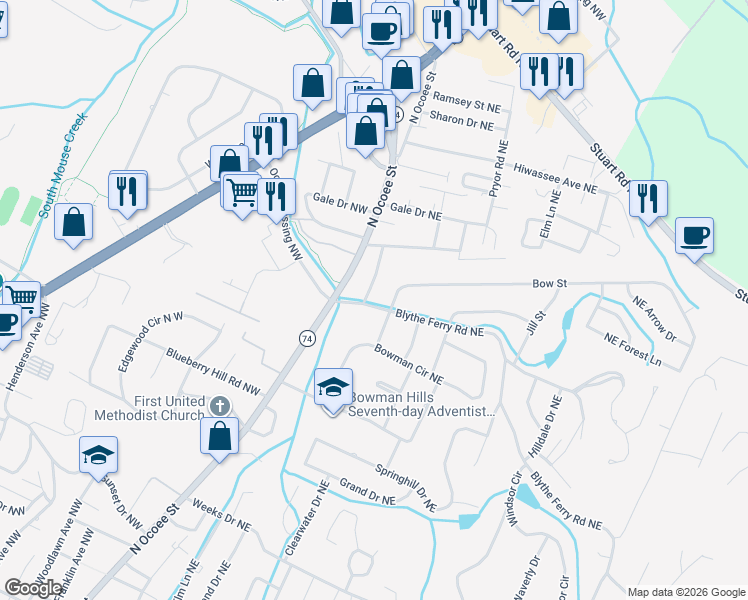 map of restaurants, bars, coffee shops, grocery stores, and more near 3805 Charleston Drive in Cleveland
