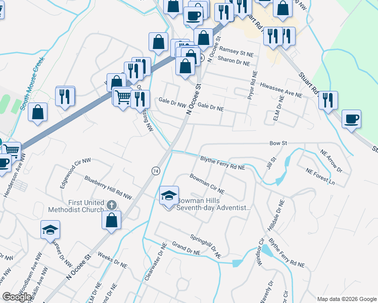 map of restaurants, bars, coffee shops, grocery stores, and more near 3805 Charleston Drive in Cleveland