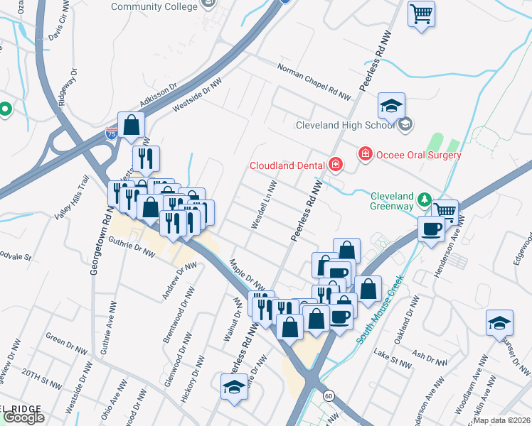 map of restaurants, bars, coffee shops, grocery stores, and more near 2908 Wesdell Lane Northwest in Cleveland