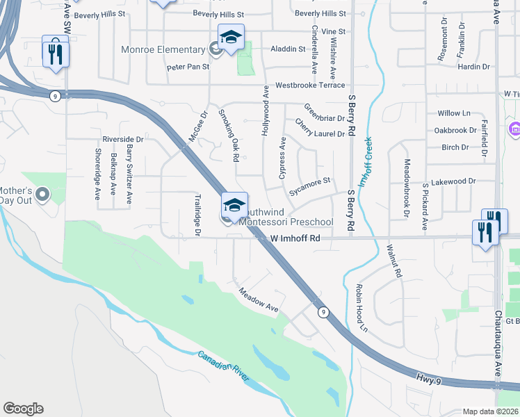 map of restaurants, bars, coffee shops, grocery stores, and more near 2638 Smoking Oak Road in Norman