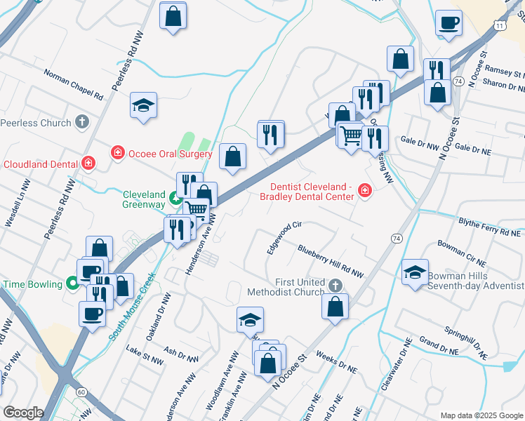 map of restaurants, bars, coffee shops, grocery stores, and more near 3530 Keith Street Northwest in Cleveland