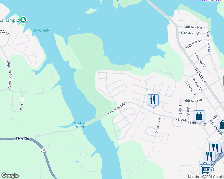 map of restaurants, bars, coffee shops, grocery stores, and more near 106 River Watch Way in Winchester