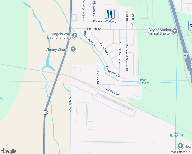 map of restaurants, bars, coffee shops, grocery stores, and more near 912 Lackey Road in Marion