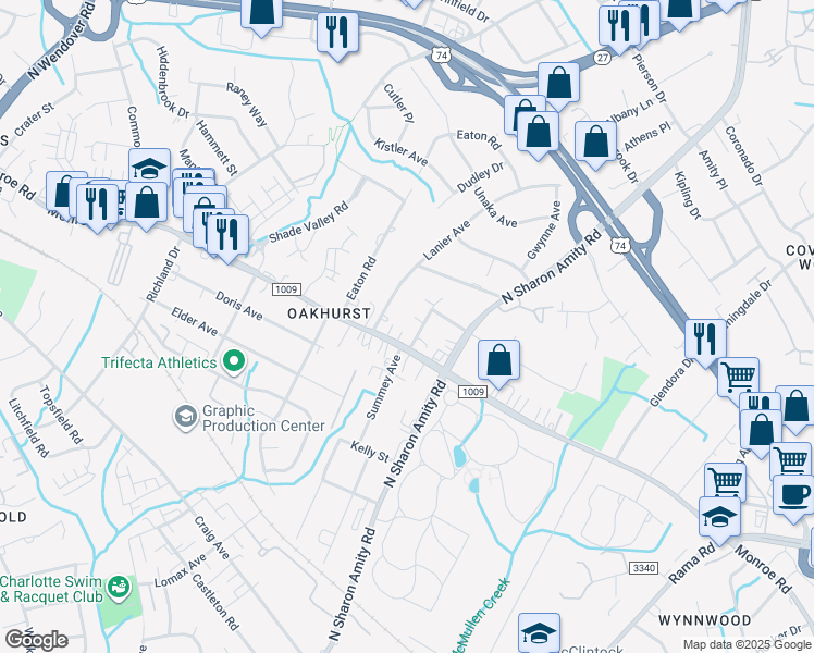 map of restaurants, bars, coffee shops, grocery stores, and more near 2029 Mandarin Boulevard in Charlotte