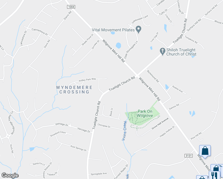 map of restaurants, bars, coffee shops, grocery stores, and more near 8008 Truelight Church Road in Mint Hill