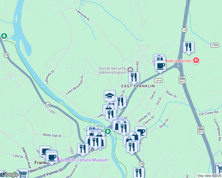 map of restaurants, bars, coffee shops, grocery stores, and more near 98 Randolph Street in Franklin