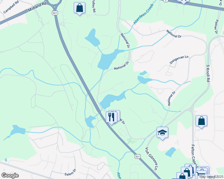 map of restaurants, bars, coffee shops, grocery stores, and more near 124 Saint Mellions Court in Pinehurst