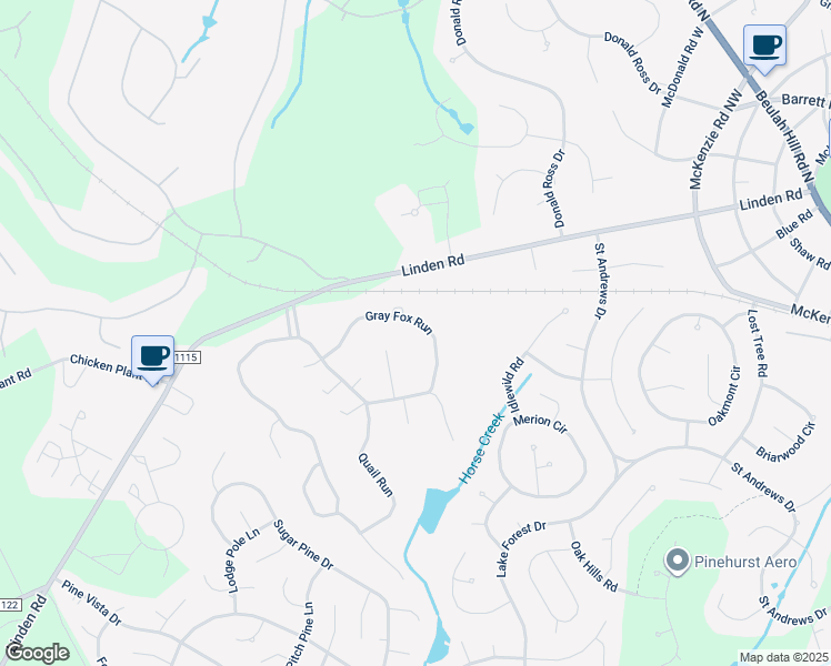 map of restaurants, bars, coffee shops, grocery stores, and more near 70 Gray Fox Run in Pinehurst