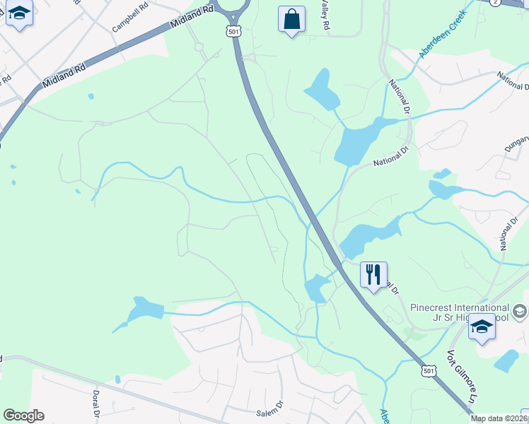 map of restaurants, bars, coffee shops, grocery stores, and more near 155 Hearthstone Road in Pinehurst
