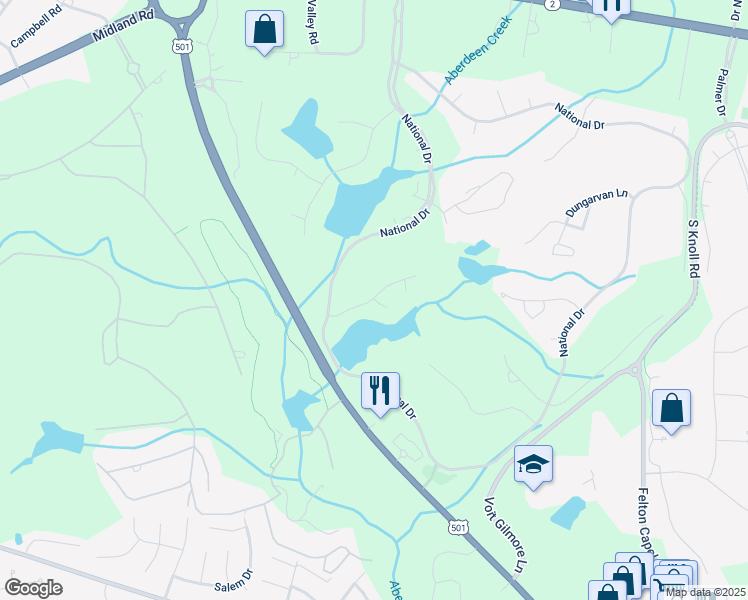 map of restaurants, bars, coffee shops, grocery stores, and more near 103 Batten Court in Pinehurst