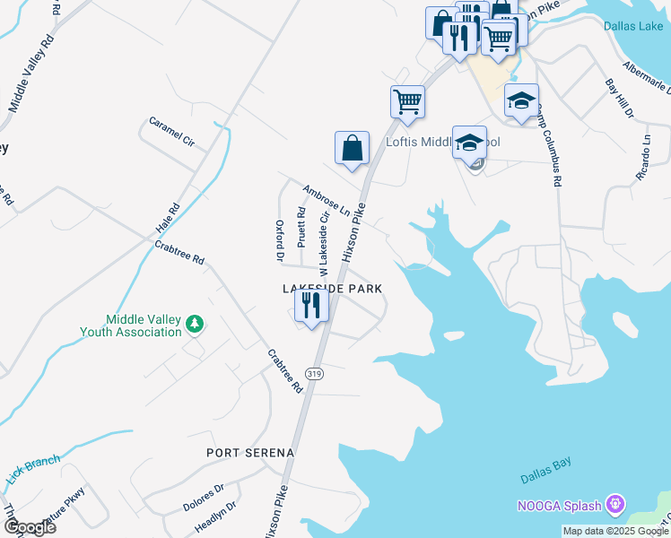 map of restaurants, bars, coffee shops, grocery stores, and more near 8209 Hixson Pike in Middle Valley