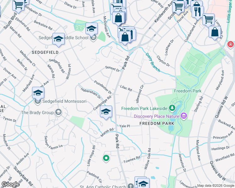 map of restaurants, bars, coffee shops, grocery stores, and more near in Charlotte