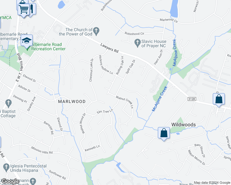 map of restaurants, bars, coffee shops, grocery stores, and more near 5013 Split Oak Drive in Charlotte