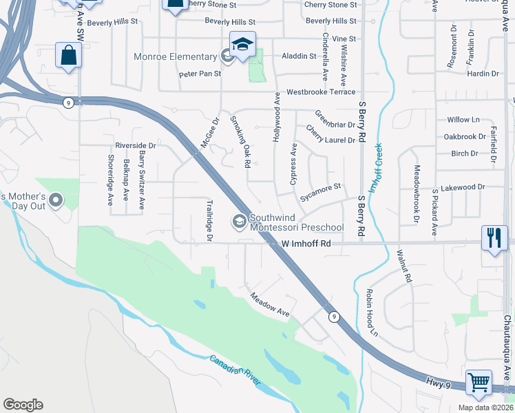 map of restaurants, bars, coffee shops, grocery stores, and more near 2638 Smoking Oak Road in Norman