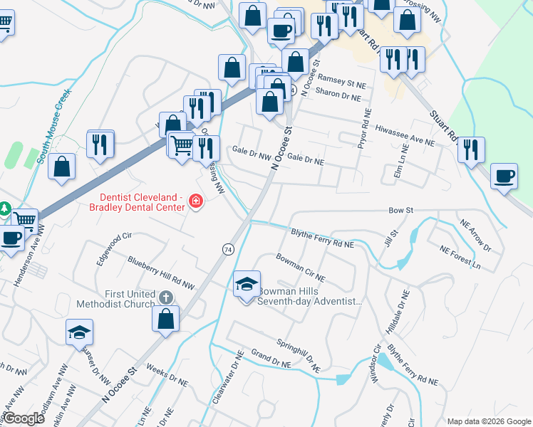 map of restaurants, bars, coffee shops, grocery stores, and more near 3805 Charleston Drive in Cleveland
